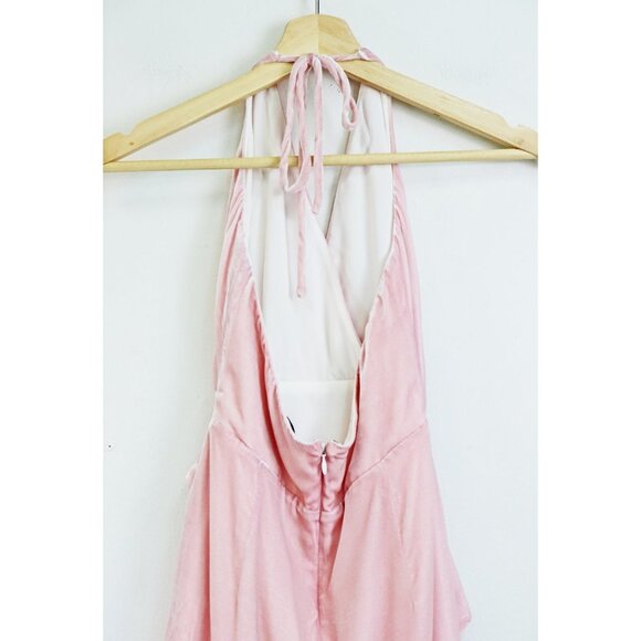 NBD Lotus Strapless Halter Surplice Velvet Tie Cocktail Mini Dress Pink Small - Picture 7 of 8